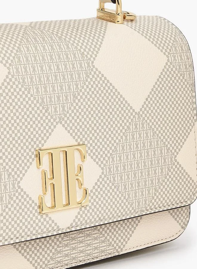 ELLE IVORY Monogram Print Satchel Bag with Chain Strap for Women | Best Price UAE